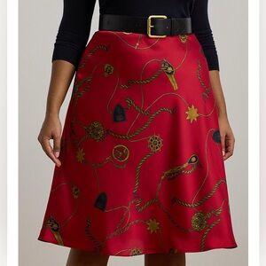Lauren Ralph Lauren Women's Belting-Print Satin Charmeuse Midi Skirt. Plus size